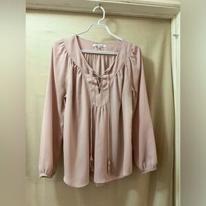⚫️ BOGO Rose + Olive Blush Pink Tie-Front Blouse size small